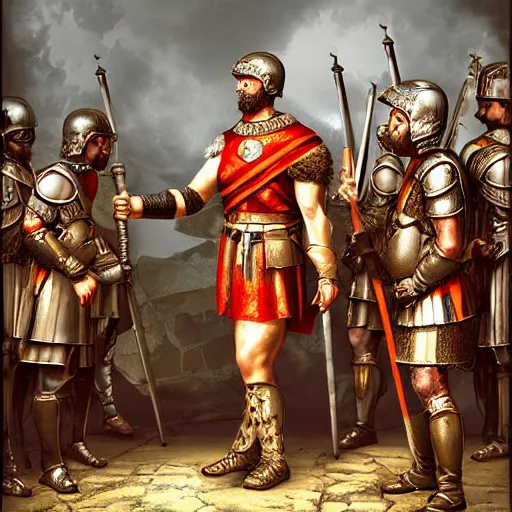 Image similar to a roman soldier in front of his army, ancient rome, digital art, steal armors, photorealistic, highly detailed