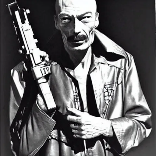 Image similar to Lee Van Cleef as a scifi futuristic cyberpunk cyberpunk cowboy. Amazing photo