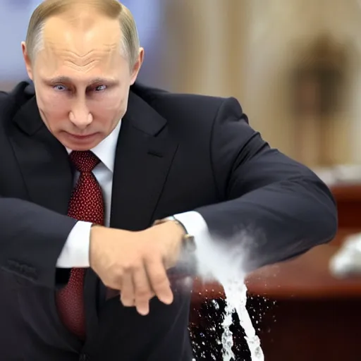 Image similar to putin pouring water on his eyes