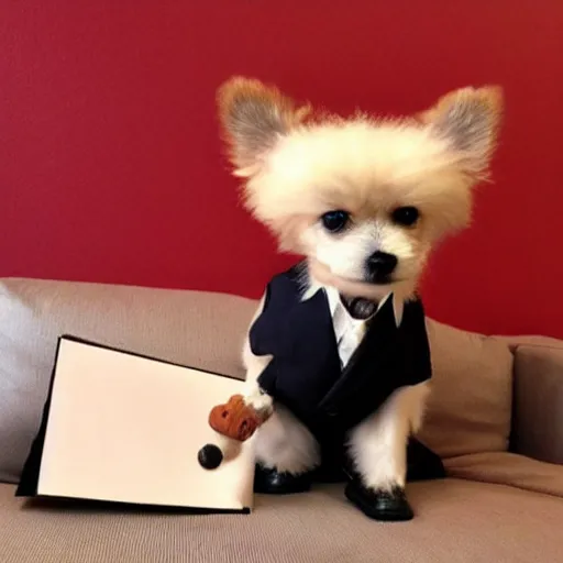 Image similar to Cute little dog impersonating a business person