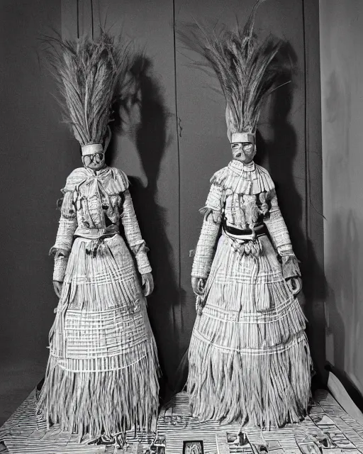 Image similar to Award winning reportage photo of Monegasque Natives traditional garb on museum Manniquins by Dian Arbus, 85mm ND 5, perfect lighting, gelatin silver process