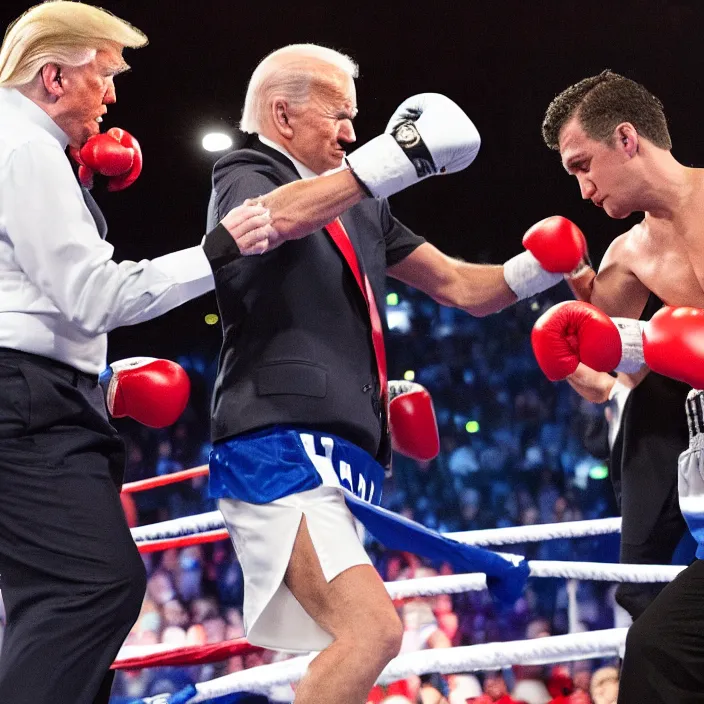 Image similar to donald trump and joe biden boxing match, high quality photo