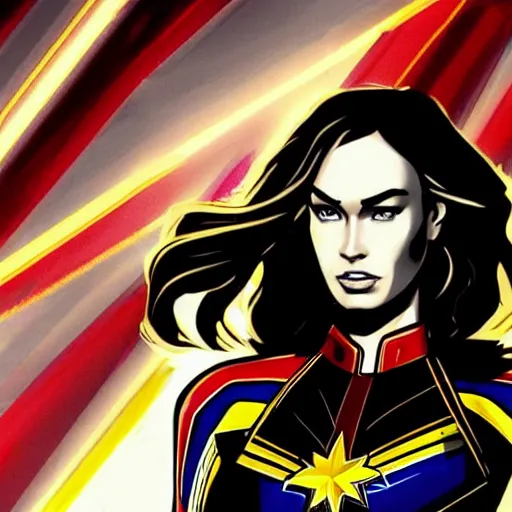 Prompt: Megan Fox as Captain Marvel, digital art, artstation