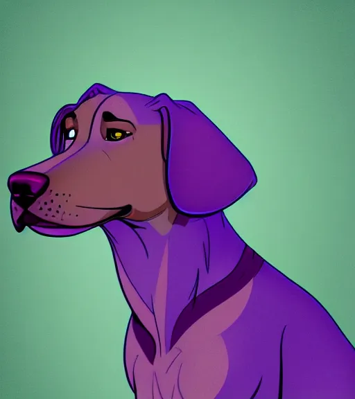 Prompt: plott hound after a purple ball full color digital illustration in the style of don bluth, artgerm, artstation trending, 4 k
