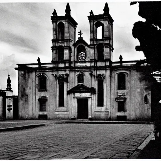 Image similar to a black and white photo of an old cathedral, a colorized photo by john thomson of duddingston, cg society, quito school, 1 9 7 0 s, 1 9 2 0 s, 1 9 9 0 s