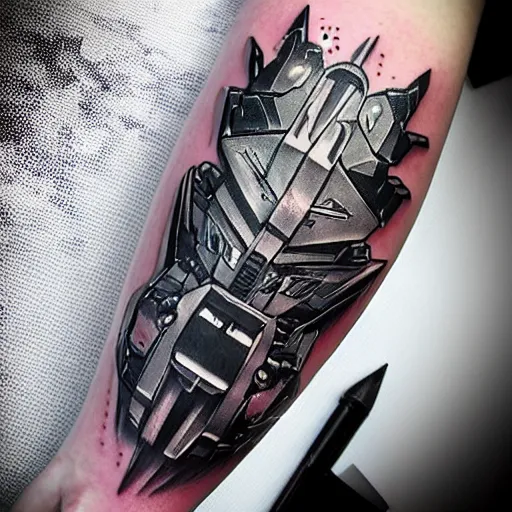 decepticon and transformers tattoo, intricate, sharp,