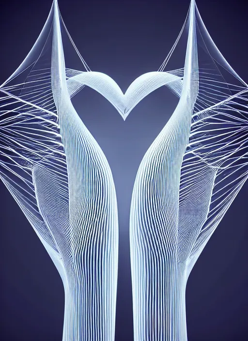Image similar to style of santiago calatrava, perfectly centered symmetrical balanced male and female portrait of man and woman in love sharing one heart. high coherence ; fractal geometrical 3 d cartoon 8 k ultra hd