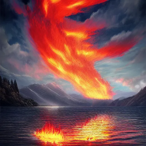 Prompt: lake on fire, trending on artstation, anime 4 k