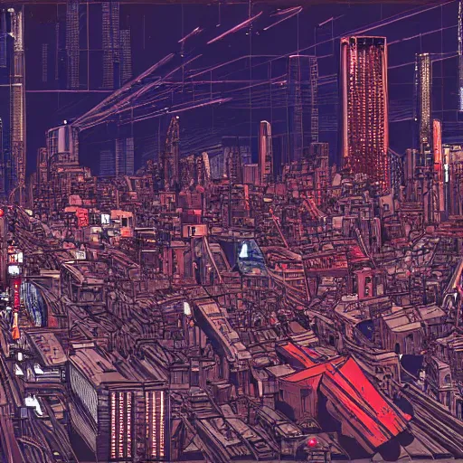 Image similar to akira cityscape at night