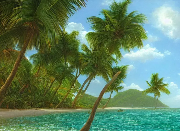 Prompt: a beautiful tropical beach by ivan fedorovich choultse, cinematic lighting