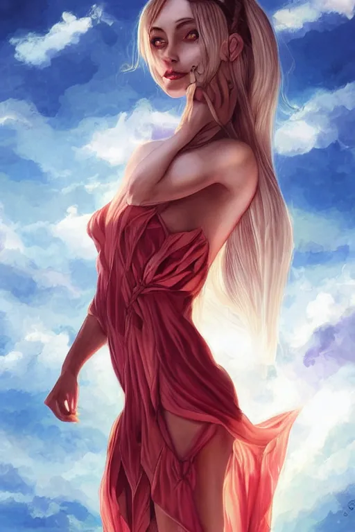 Image similar to Succubus in body conscious sundress portrait, by artgerm, WLOP and Ross Tran