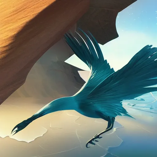 Image similar to concept art of a bird diving thru a diamond canyon, trending on artstation