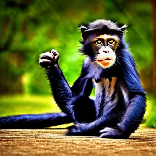 Image similar to a feline cat - chimpanzee - hybrid, animal photography