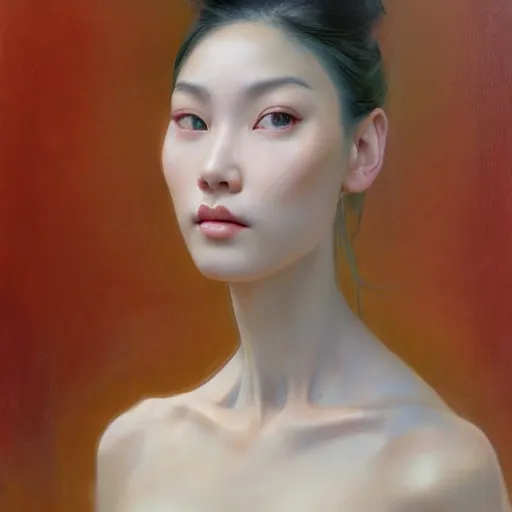 Prompt: yanjun cheng portrait of a beautiful vietnamese woman, intricate, detailed, symmetric face, by wlop and karol bak and bouguereau and santiago caruso