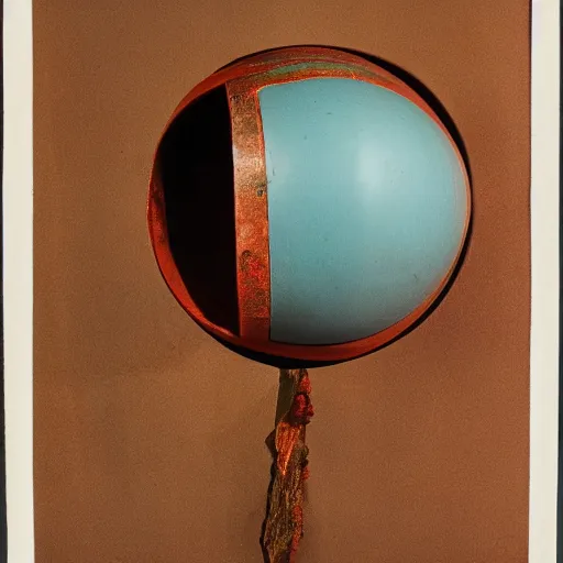 Image similar to A three color offset photography of single surrealist object on display, anthropology of wonder, surrealism, exotic artifacts, colonial expedition, exhibition, 60s style