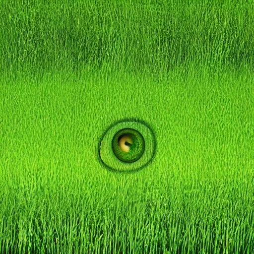 Prompt: a face cleverly camouflaged in the grass on the windows XP background