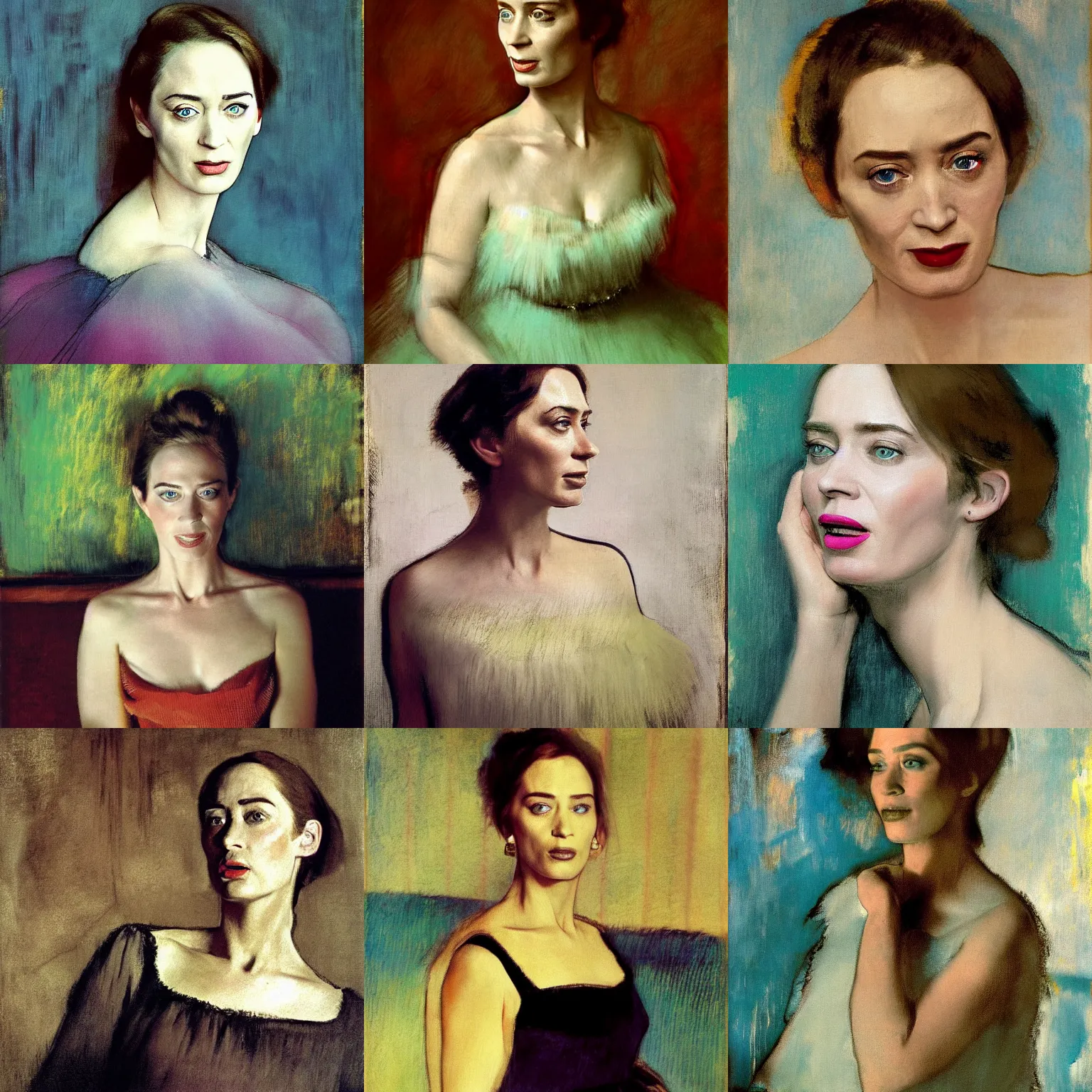 Prompt: a magnificent and lively portrait of emily blunt by edgar degas