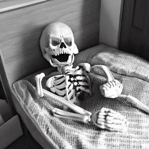 Prompt: little johnny woke up when the skeleton pulled on his little toe