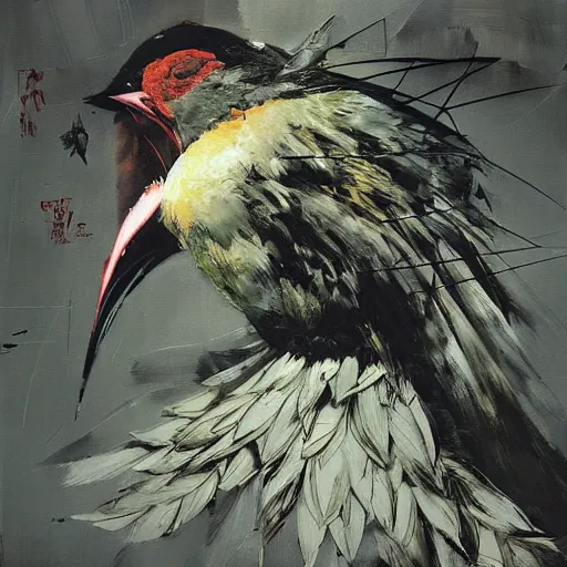 Prompt: the progressive rasterization of a bird, oil on canvas by dave mckean and yoji shinkawa and ivan shishkin