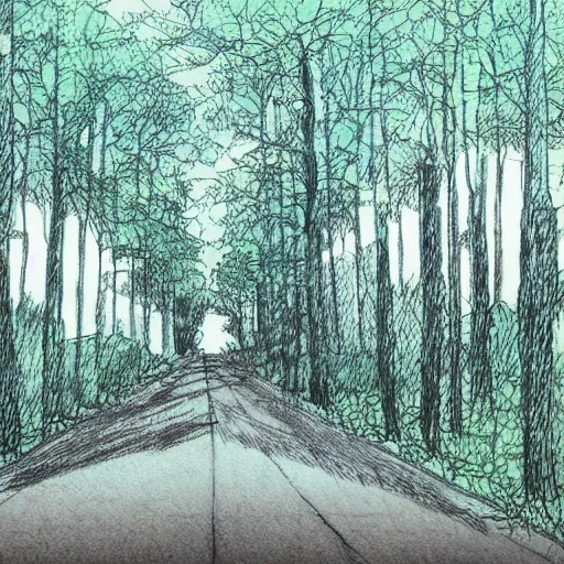 Prompt: the road less traveled drawn by hayashida q