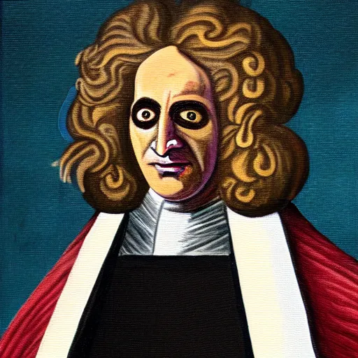 Image similar to painting of Isaac Newton as a masked mexican wrestler
