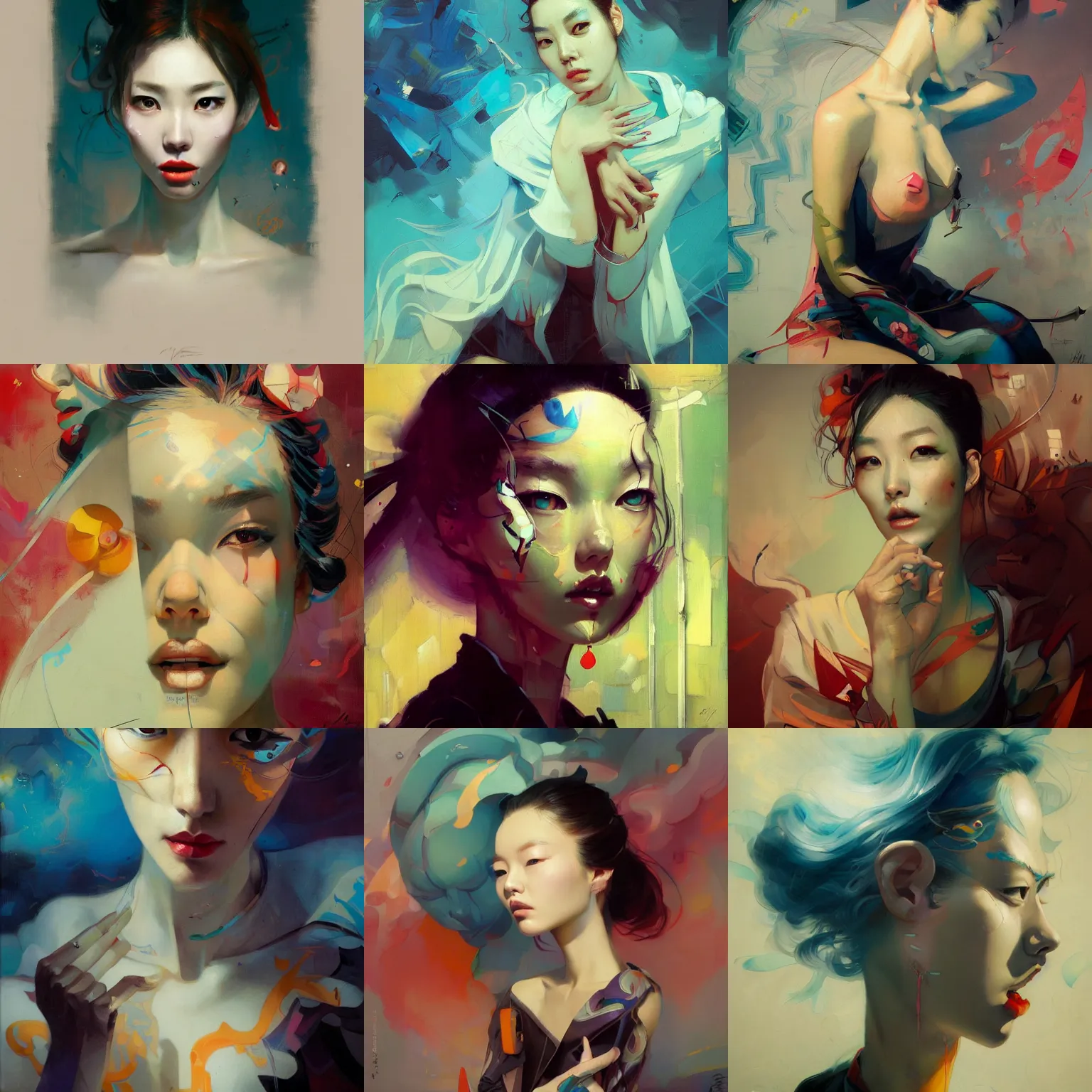 Prompt: lee jin - eun by peter mohrbacher, jeremy mann, francoise nielly, van gogh, ross tran, rule of thirds, seductive look, beautiful