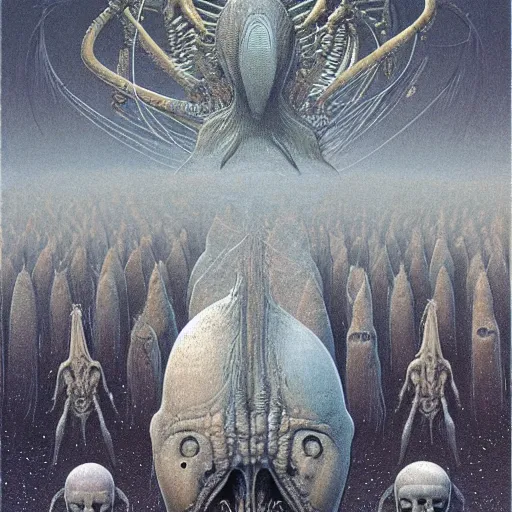 Image similar to aliens from the second edition of barlowe's guide to extraterrestrials, highly detailed, photorealistic, artstation, artwork by beksinski and moebius