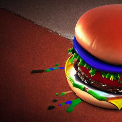 Image similar to spray paint graffiti hamburger, high details, cinematic, 8k resolution, beautiful detailed, insanely intricate details, artstation trending, octane render, unreal engine,