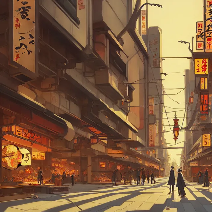 Image similar to empty tokyo, autumn, in the style of studio ghibli, j. c. leyendecker, greg rutkowski, artem