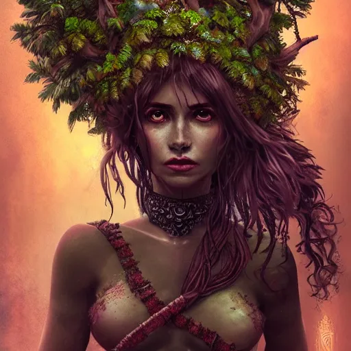 Prompt: portrait of shaman dryad goddess detailed, cinematic photo, artstation