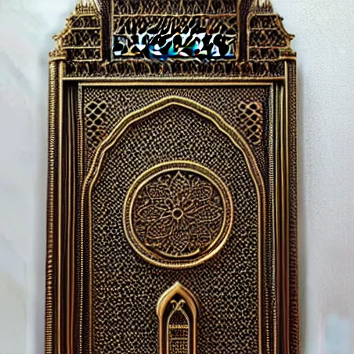 Image similar to gorgeous ornated bronze realistic detailed makkah city wall decoration with filigree