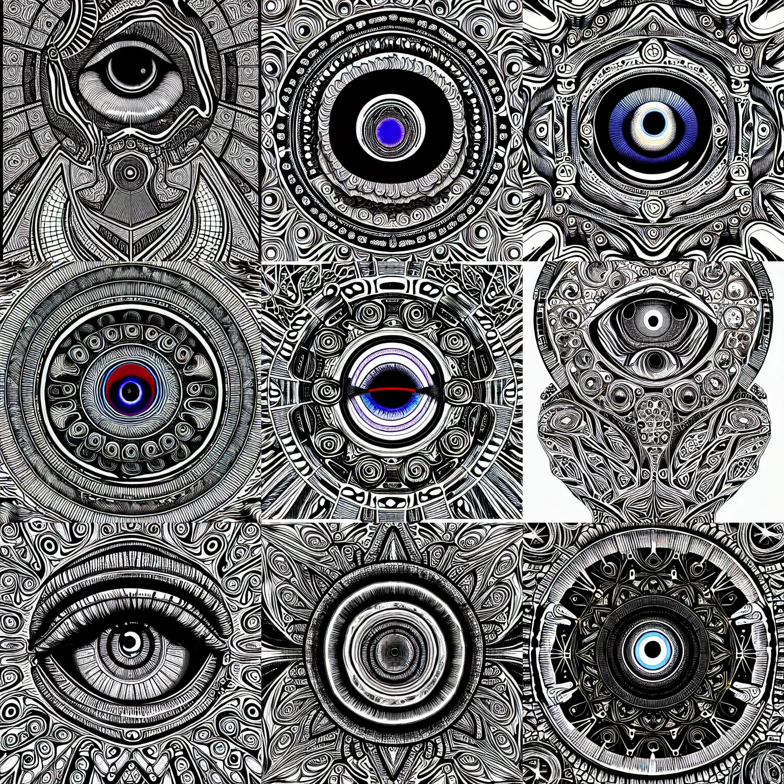 Prompt: an eye beholds the end of time, psychedelic, intricate fine lines, detailed, 4k