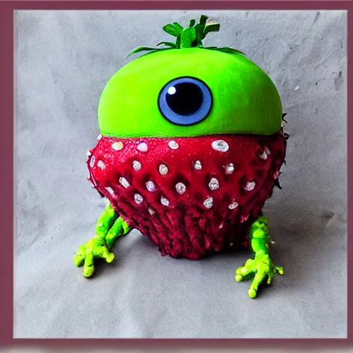 Image similar to strawberry creature with multiple eyes