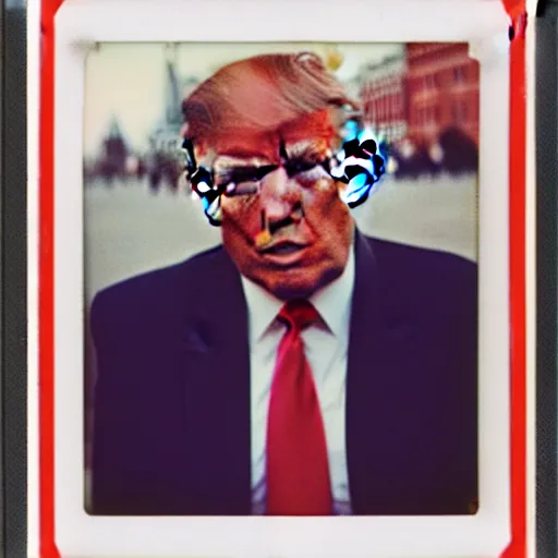 Prompt: vintage Polaroid of Trump vibin' on red square