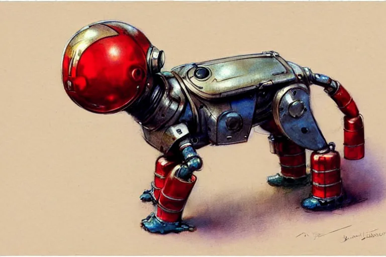 Image similar to adventurer ( ( ( ( ( 1 9 5 0 s retro future robot android dog. muted colors. ) ) ) ) ) by jean baptiste monge!!!!!!!!!!!!!!!!!!!!!!!!! chrome red