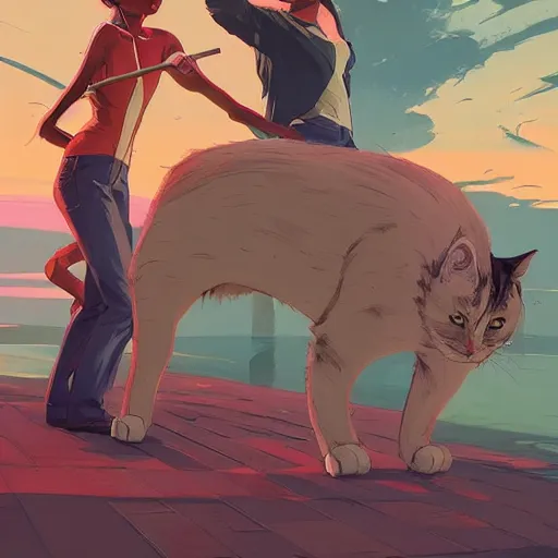 Image similar to cat in the paradise of cats, art gta 5 cover, official fanart behance hd artstation by jesper ejsing, by rhads, makoto shinkai and lois van baarle, ilya kuvshinov, ossdraws, by feng zhu and loish and laurie greasley, victo ngai, andreas rocha, john harris