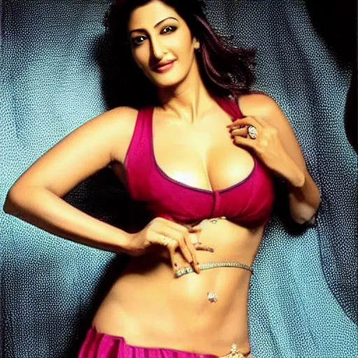 Image similar to indian actress sonali bendre posing for playboy photoshoot, studio lighting