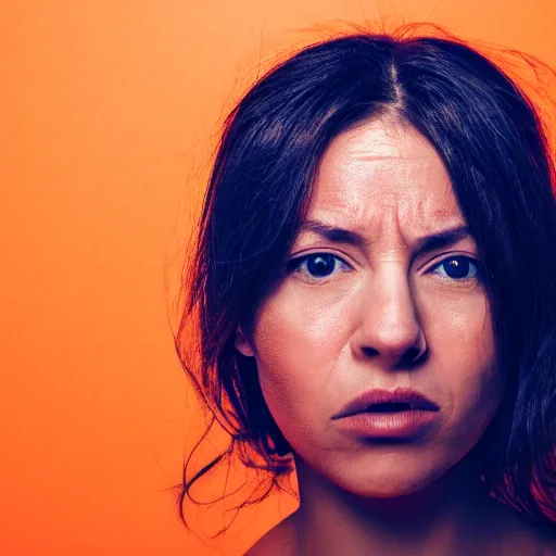 Prompt: portrait of a woman with a hole for it's face, orange background, studio lighting