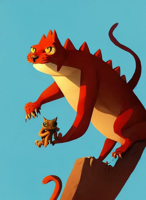 Image similar to a big cat lizard by cory loftis and goro fujita, trending on artstation