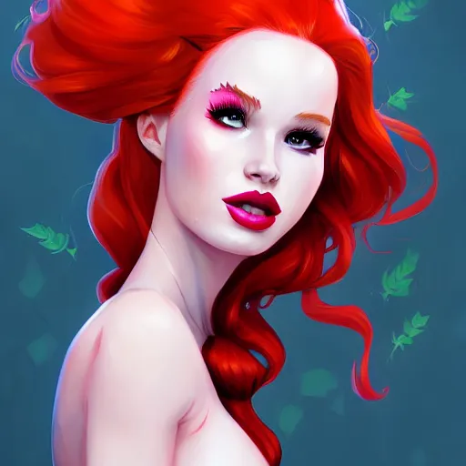 Image similar to portrait of Madelaine Petsch as Poison Ivy, art by lois van baarle and loish and ross tran and rossdraws and sam yang and samdoesarts and artgerm, middle shot, digital art, highly detailed, intricate, sharp focus, Trending on Artstation HQ, deviantart, unreal engine 5, 4K UHD image