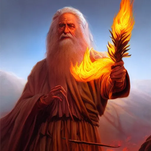 Image similar to Beautiful hyperrealistic detailed matte portrait painting of moses with the Burning Bush, by andreas rocha and john howe, and Martin Johnson