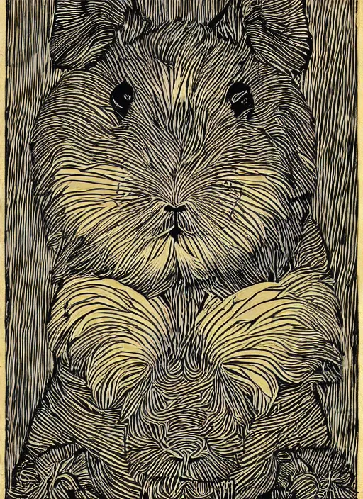 Prompt: guinea pig woodcut print by Samuel Jessurun de Mesquita