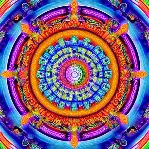 Image similar to A beautiful Buddhist Mandala, hyper-detailed, rainbow color scheme :: Mystical, astral, concept art