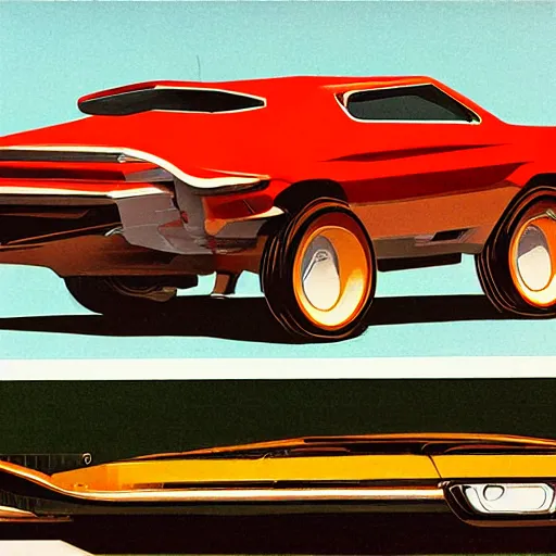 Image similar to concept art for a car with built - in bbq pit, illustrated by syd mead, high quality