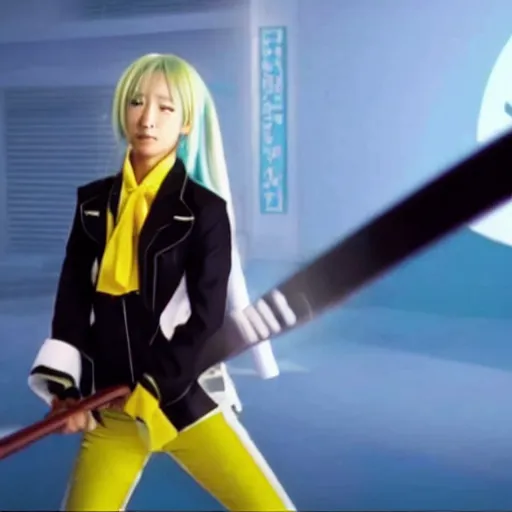 Prompt: a still of Hatsune Miku in Kill Bill