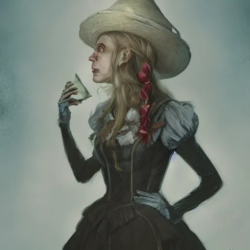 Prompt: portrait of alice in wonderland, painted by seb mckinnon and greg rutkowski, digital art, trending on artstation