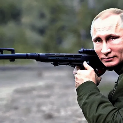 Prompt: photo of putin holding a rifle