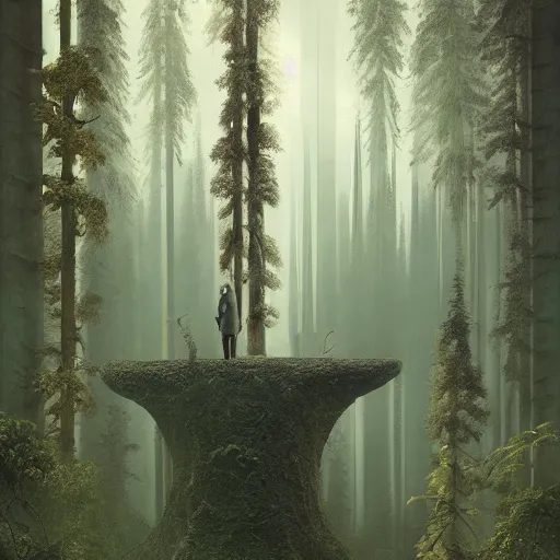 Image similar to a man standing in the middle of a forest, a detailed matte painting by mike beeple winkelmann, behance contest winner, magical realism, lovecraftian, concept art, reimagined by industrial light and magic