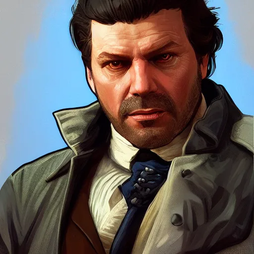 Image similar to [Paul Revere as GTA character, closeup, intricate, elegant, highly detailed, digital painting, artstation, concept art, matte, sharp focus, illustration, art by Artgerm and Greg Rutkowski and Alphonse Mucha]