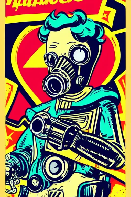 Image similar to fallout 7 6 retro futurist illustration art by butcher billy, sticker, colorful, illustration, highly detailed, simple, smooth and clean vector curves, no jagged lines, vector art, smooth andy warhol style